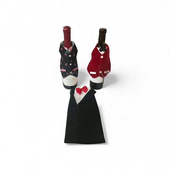 Vintage Handmade Fabric Wine Bottle Covers – Tuxedo, Vest, Bow Tie, Pocket Watch - Picture 7 of 7